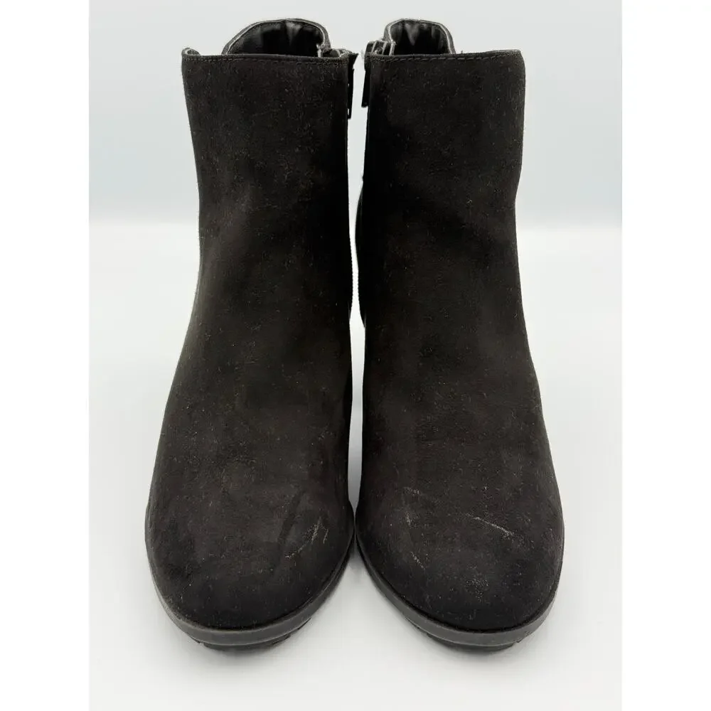 A New Day Black Faux Suede Ankle Booties Womens Size 8 Block Heel Side Zip Boots